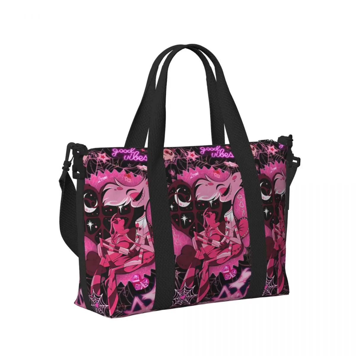 Large Hotels Anime Hazbin Manga Tote Bag Women Cartoon Shoulder Shopping Beach Gym Travel Bag