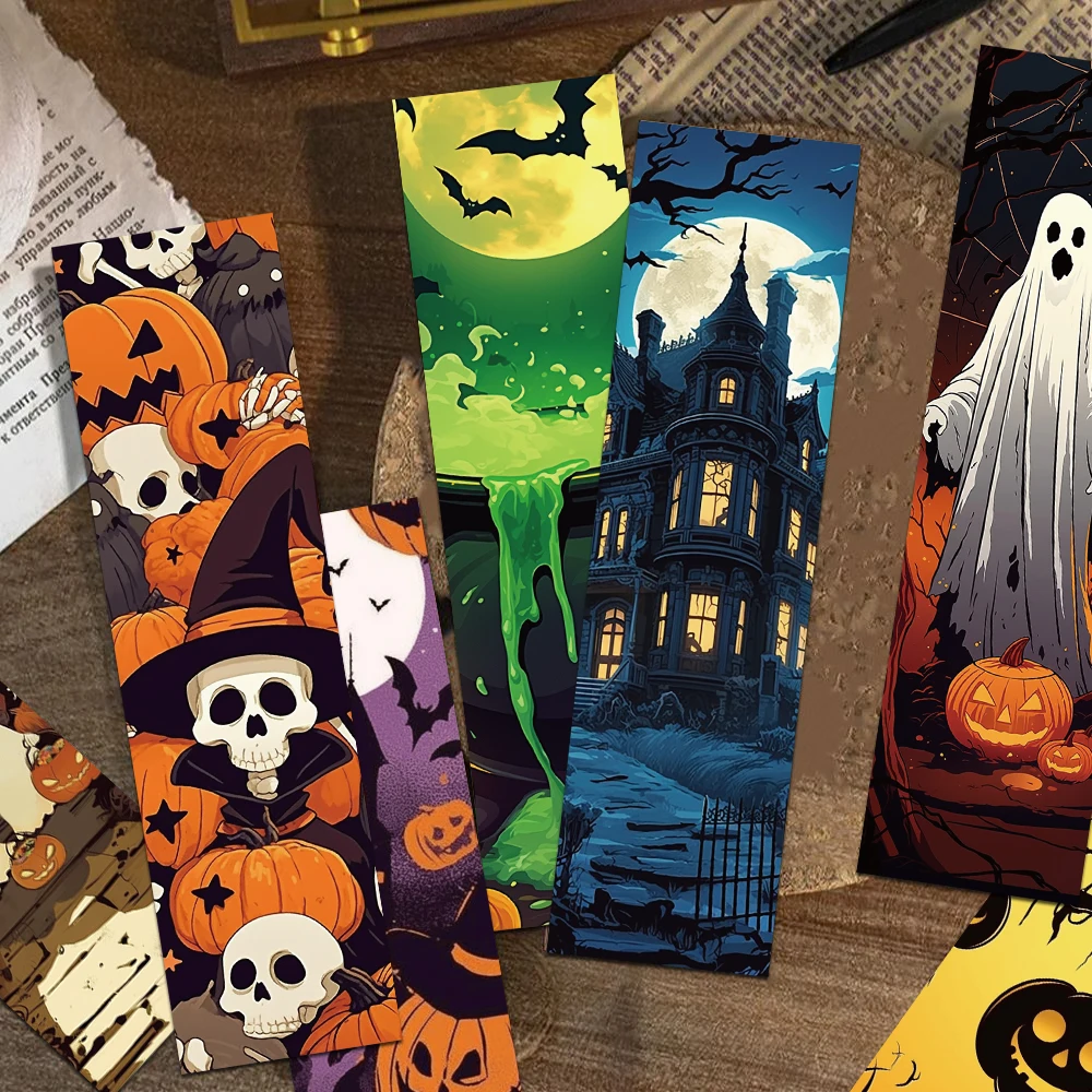 Halloween Bookmarks 30pcs Cartoon Halloween Scenes Bookmark Reading Pages Books Tagging Students Stationary Supplies Paper Cards Bookmarks