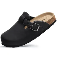 Mules Smile Popcorn Couple en cuir à bout fermé avec boucle réglable, sabots en liège, soutien de la voûte plantaire, sandales plates décontractées pour femmes et hommes 3