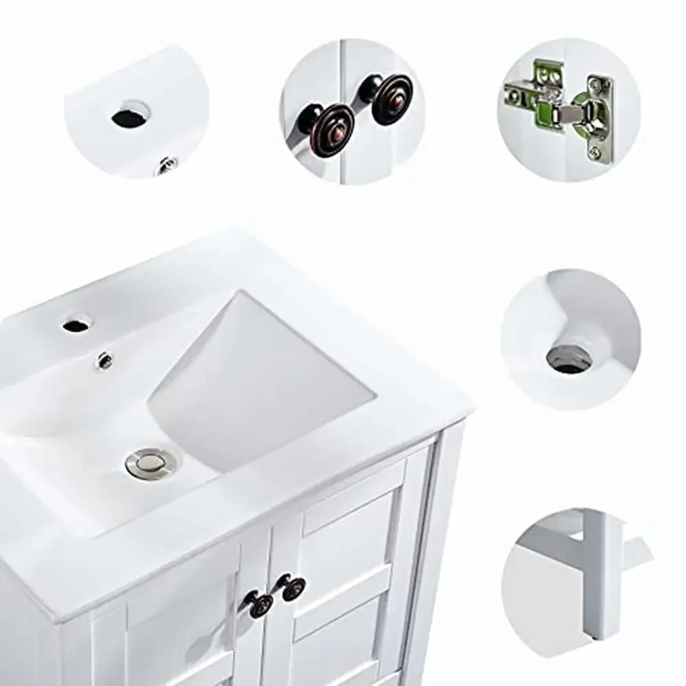 24" Solid Wood Bathroom Vanity Set with White Vessel Sink 2 Doors Bathroom Storage Cabinet Durable Waterproof Modern Design 6