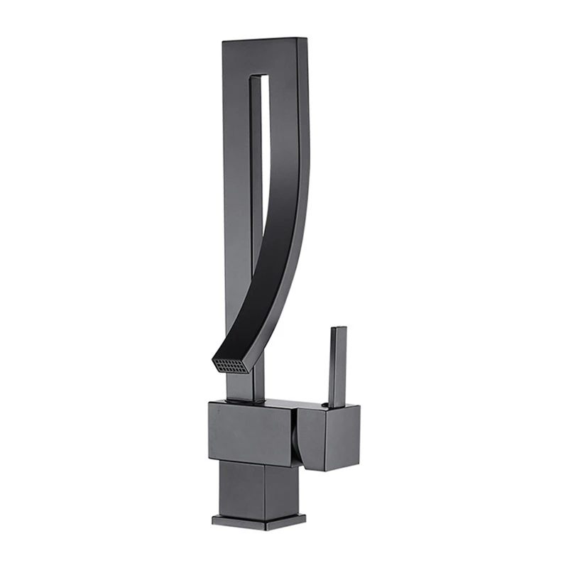 

Bathroom Basin Faucet Cold Hot Rotation Mixer Crane Tap Black Waterfall Sink Mixers Easy To Use