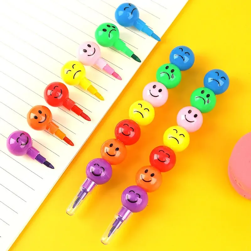 Colored Crayons Color Pencils 1pcs 7 Color Crayons Art Supplies For Kids Pastel Pen Drawing Set Stationery Kawaii Smiley Face Crayons Pencil School Supplies
