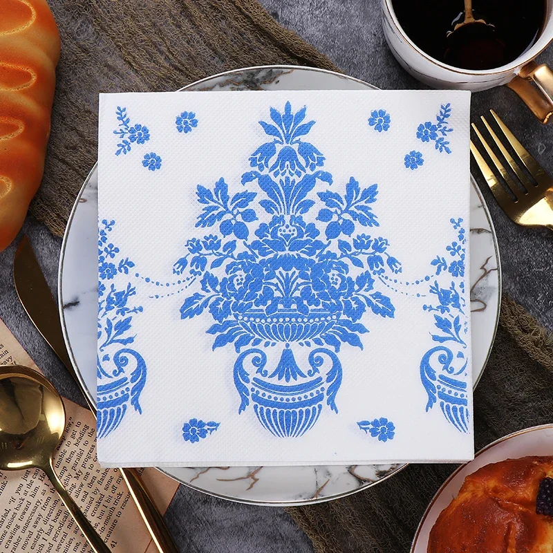 New Blue Cyanotype Color Printing Paper Napkins Wedding Party Virgin Wood Pulp Paper 20pcs/pac 2Ply Food Grade Napkins Decoupage