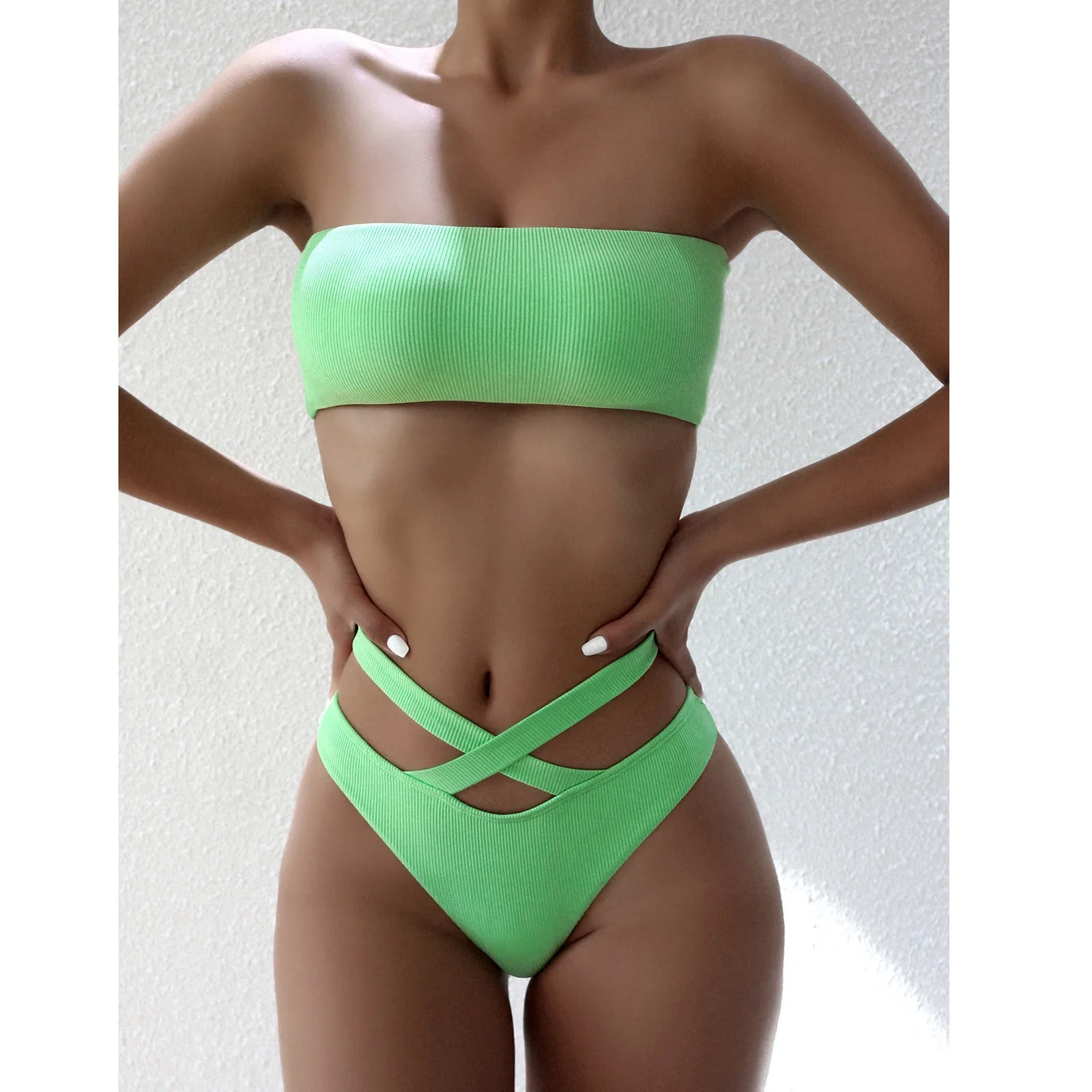 

Bandage Bandeau Ruffle Women'S Bikini Split Swimsuit Swimwears Tankinis Set Swimwears Tankinis Set Swimwears Tankinis Set