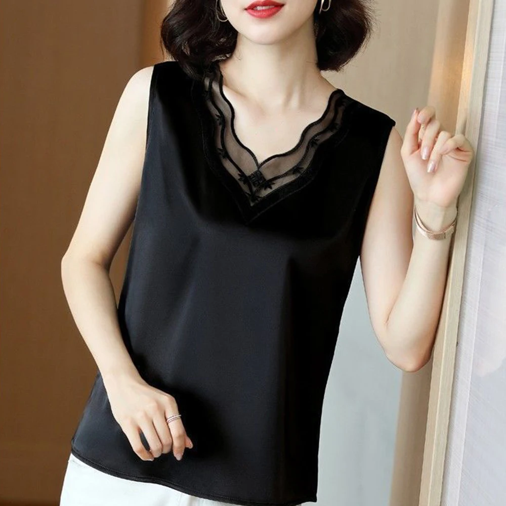 

Camisole Women Tops Work Blouse Champagne Gold Elegant Fashion High Quality Homewear Luxurious Office Silk Satin
