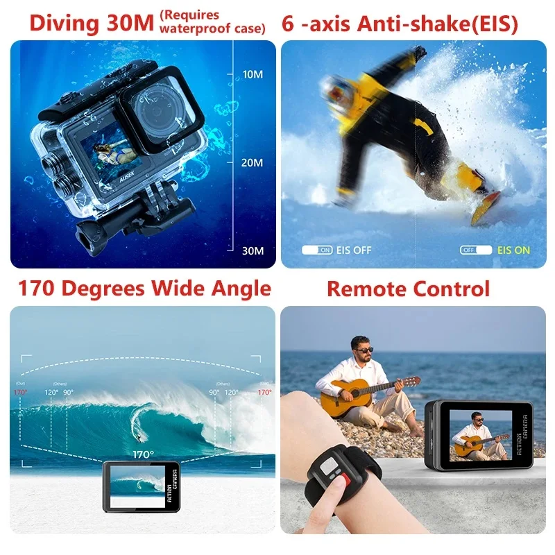 S81TRW Action Camera 5K 4K60FPS 48MP EIS DVR Webcam 2" IPS Dual Screen Optional 6 Filter Wireless Microphone Wi-Fi Sports Cam 5