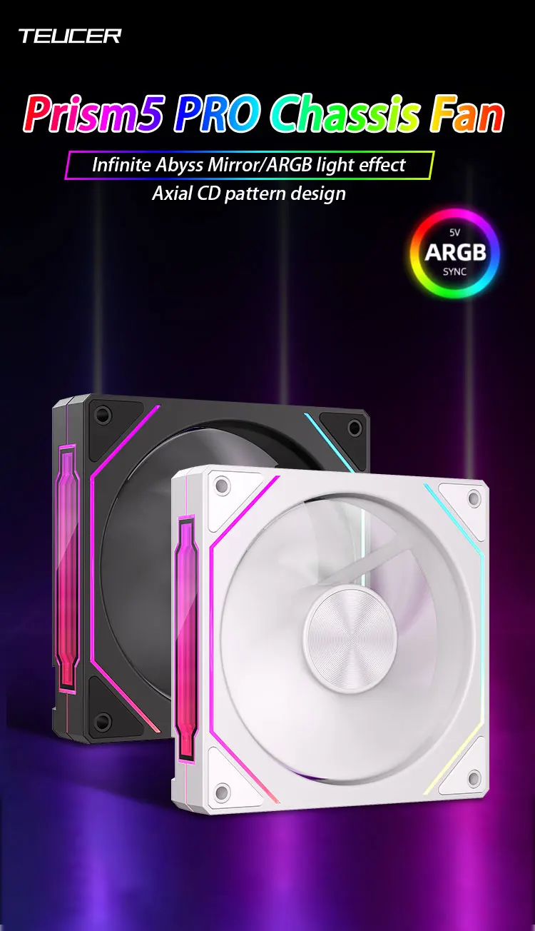 Prism 5 PRO 120mm Fan Argb Pc Case Ventiladores 4PIN PWM 5V-3PIN Cpu Water Coole