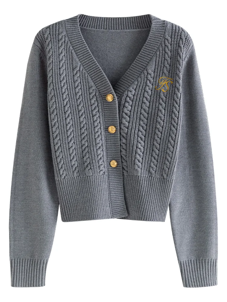 FSLE Fashionable College Style Embroidered Knitted Cardigan