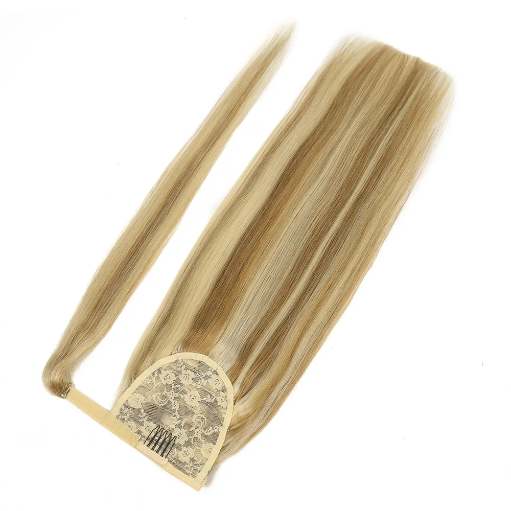 Straight Human Hair Ponytail Extensions 100% Virgin Natural Brazilian Remy Wrap Clip In Hair Horsetail Ponytail For Salon 4