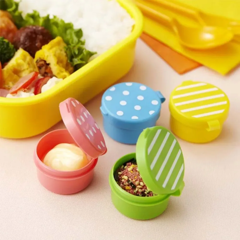 4Pcs Set Round Square Mini Seasoning Sauce Box Refillable Plastic Condiment Box Small Capacity Sauce Packaging Box