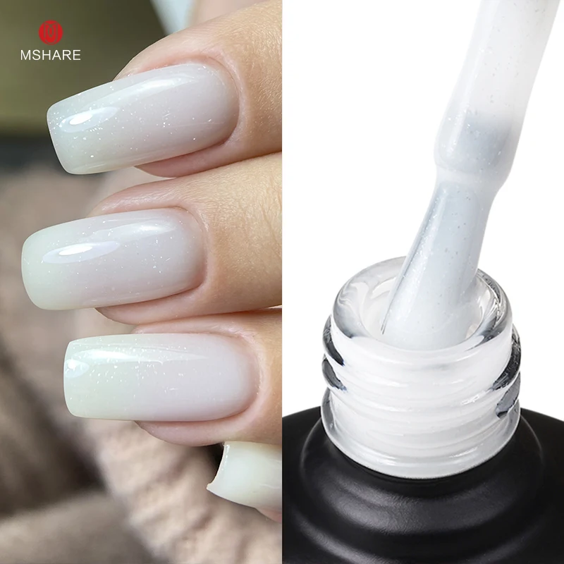 MSHARE Jelly Pink Rubber Base Gel Translucent Camouflage with Shiny Sparkling  UV LED Gel Polish 10ml