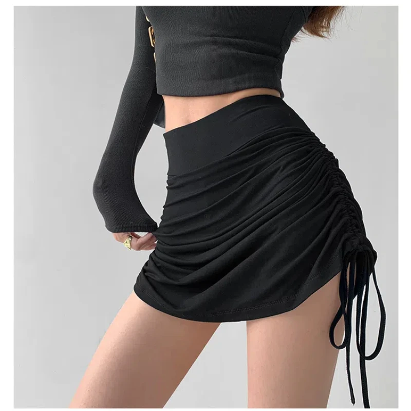 Sexy Drawstring Pleated Shirt Skirts Summer New Solid Bandage Slim Irregular A-line Skirt Temperament Fashion Women Clothing
