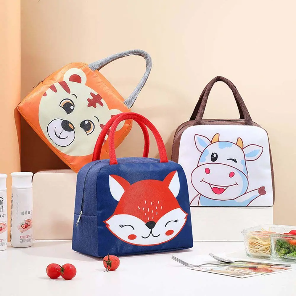 

Portable Waterproof Oxford Cow Cartoon Animals Tiger Bear Food Thermal Bag Lunch Bag Milk Bottle Case Insulation Bag