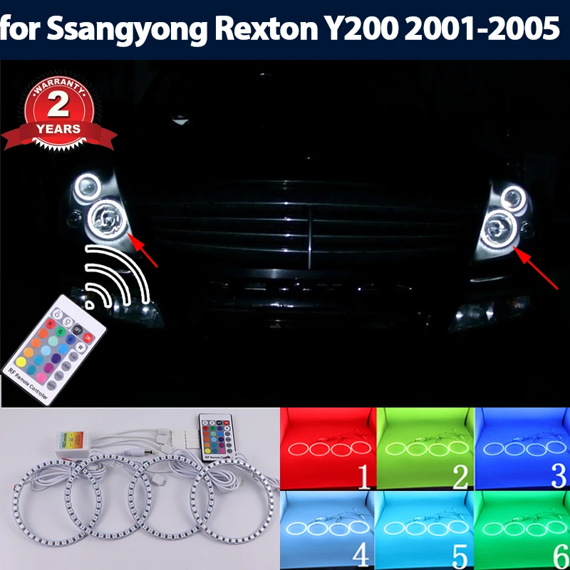 

LED Angel Eyes Halo Ring RGB multi-color Remote Control Lamp DRL for Ssangyong Rexton Y200 2001-2005 car Headlight Accessoires