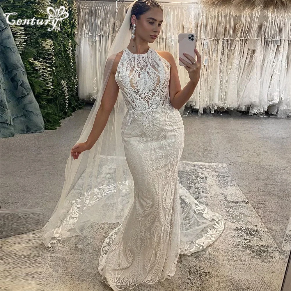 

Boho Wedding Dress Mermaid 2024 Backless Lace Appliques Rustic Garden Bridal Gowns Casual Bride Dresses Robe de Mariee