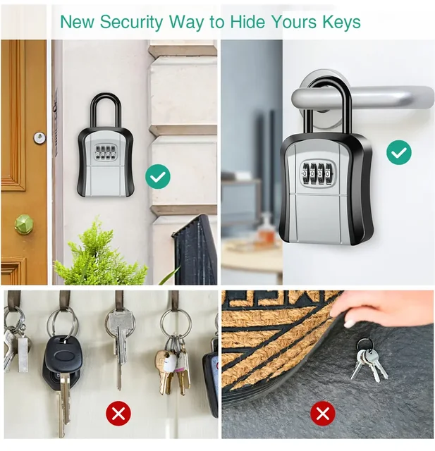 Waterproof Portable 4 Digit Code Aluminum Alloy Key Box Keeper Easy To Fix Anti-Rust Indoor and Outdoor Key Safe Box 2
