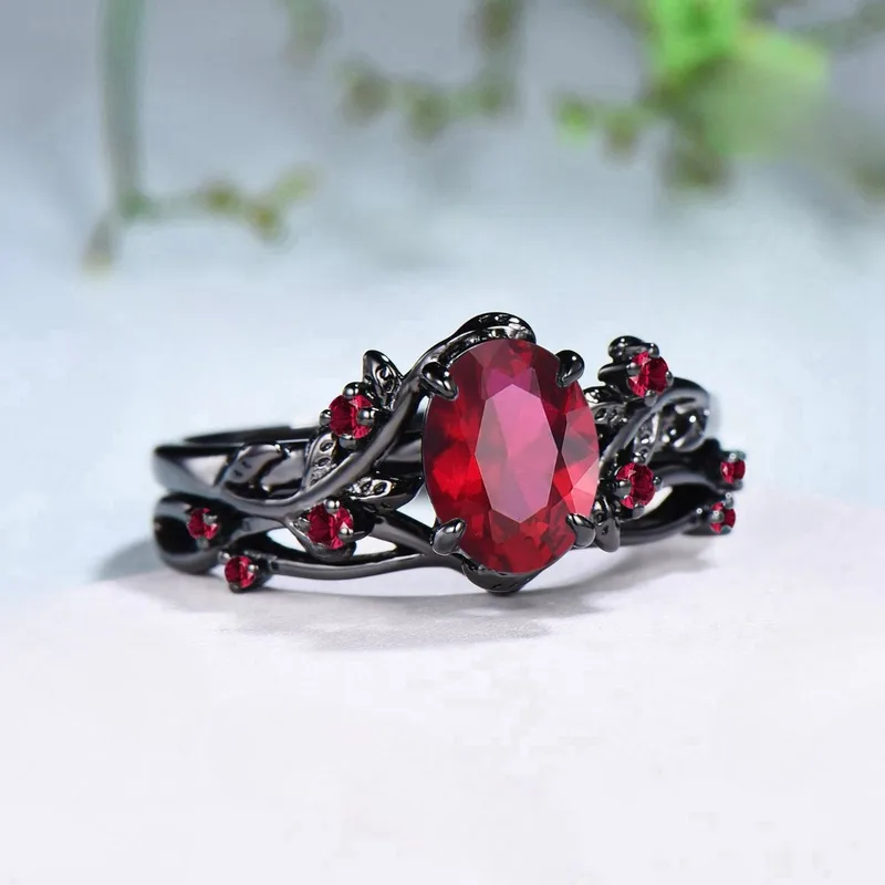 Charm Couple Rings Romantic Women Red Rhinestones Set