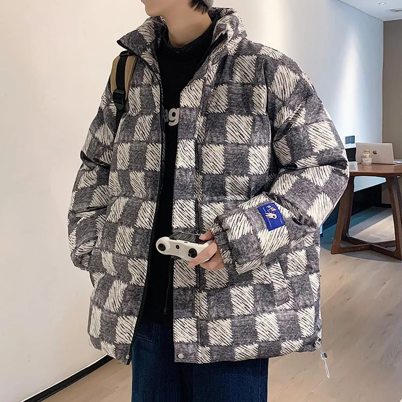 Plaid Parkas Men's Winter Coat Hoodless Zipper Thick Jacket Winter Snow Jacket Men Outdoor Clothing Checkered Waterproof Jacket