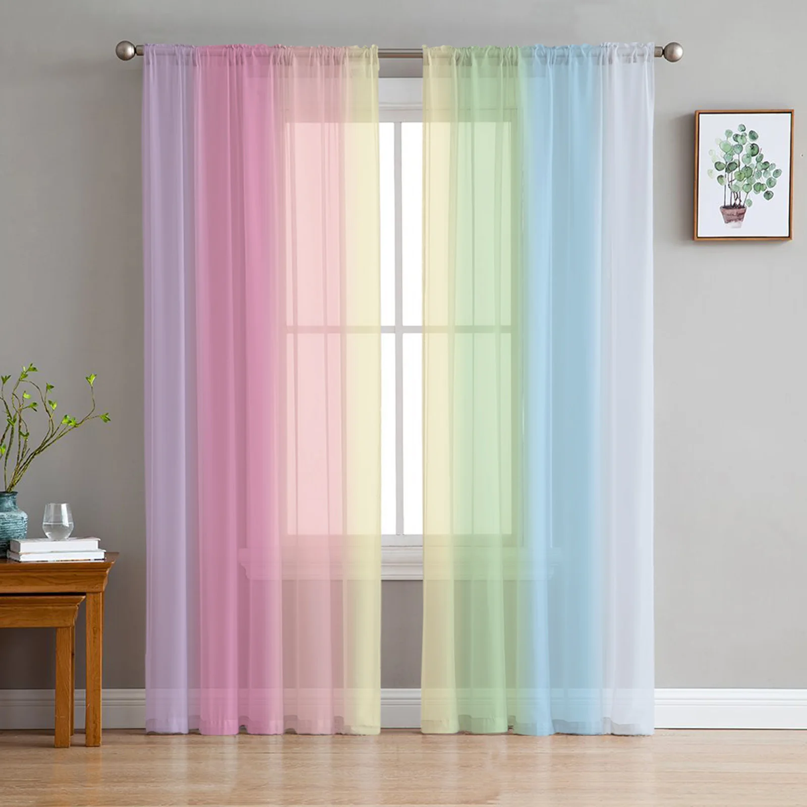 

Candy Rainbow Stripes Light Tulle Sheer Curtains for Living Room Home Balcony Decor Curtain for Cafe Voile Window Curtains