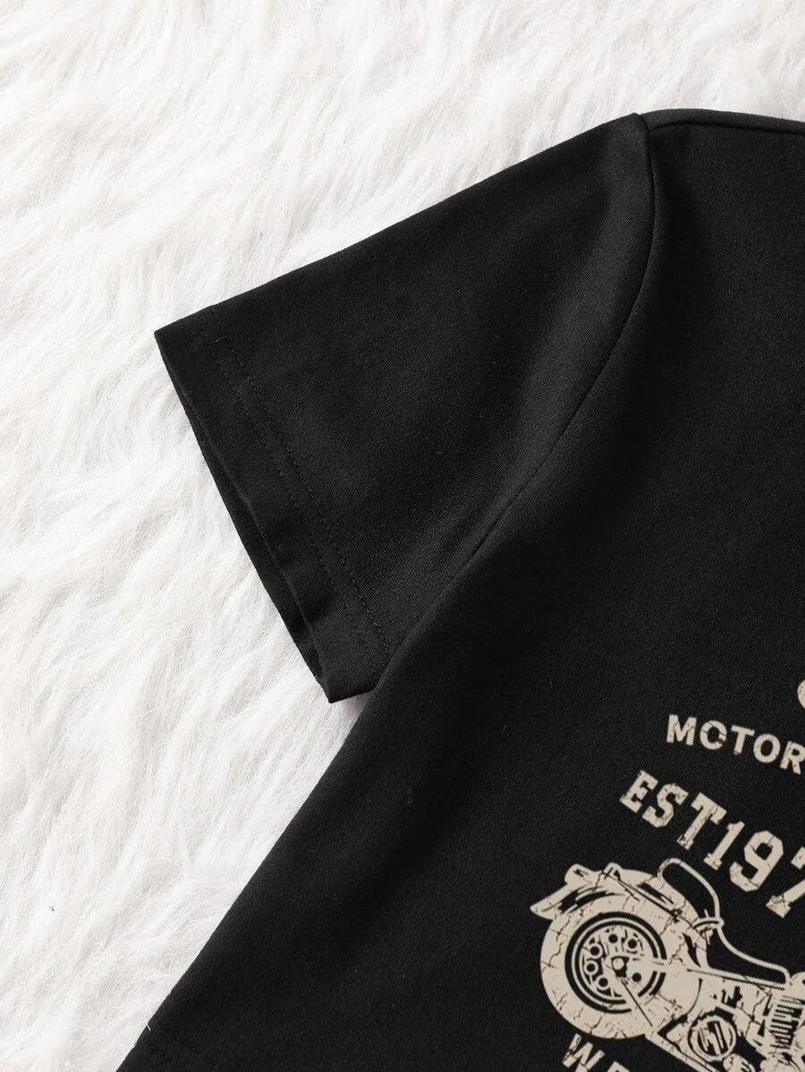 Été Spr femmes Y2K Sexy Coupe Slim Sans Manches Col Rond Haut Court Chemise Moto & Lettre Graphique Tee Women617_voghion.com