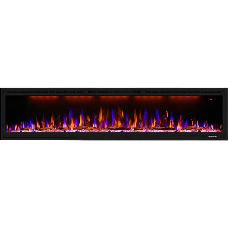 Electric Fireplace 74 inch,Recessed Wall Mounted Fireplace Heater,Logs Crystal,Multicolor Flame Combinations,Overheating Protect