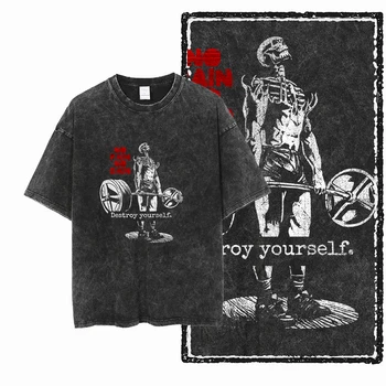 YG BODY BUILDING  Printed Cotton Acid Washed Graphic Unisex T Shirt Cool CROSSFIT Streetwear Men Tshirts Big Size Tee for men 1