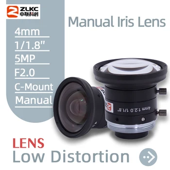 ZLKC C 마운트 수동 아이리스 렌즈, 머신 비전 카메라용, 고성능 5MP 고정 초점 거리 렌즈, 1/1.8 인치 FA, 4mm