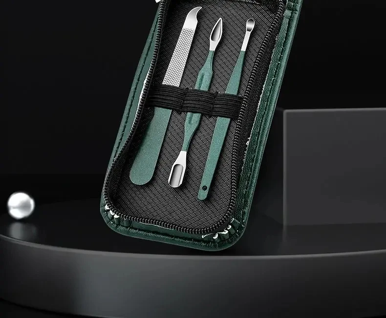 Description Picture 3 of itemGermany 6 Pcs Portable Luxury Manicure Sets Pedicure Kits Bright Black Nail Clipper Set Personal Care Tools Eyebrow Scissors
