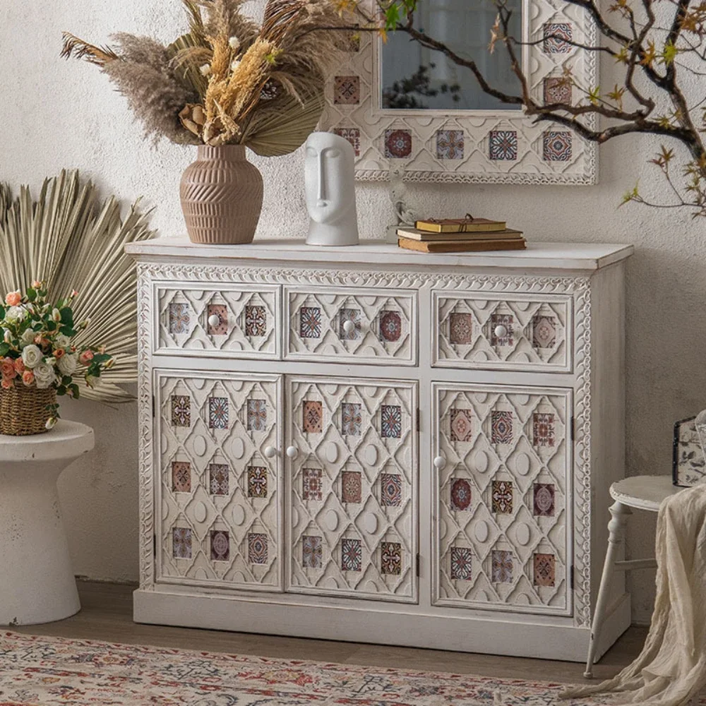 

Mediterranean style painted retro antique antique bucket cabinet, homestay living room, solid wood dining cabinet, foyer, bedroo