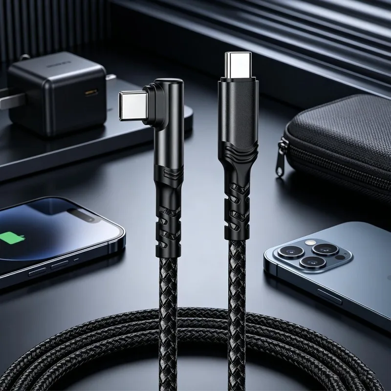 100W Fast Charging Elbow USB-C to USB-C Data Cable - Available in 1m, 2m, and 3m