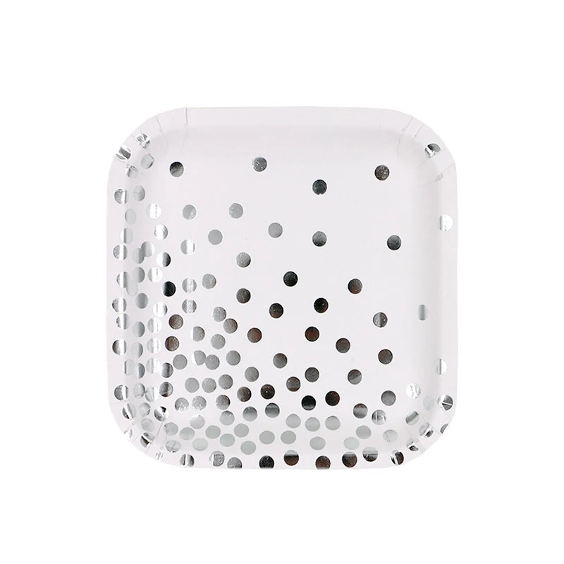 10pcs Disposable Paper Plate Bronzing Wave Dot Party Tableware Rose Gold Silver Dot Children Birthday Cake Square Plate
