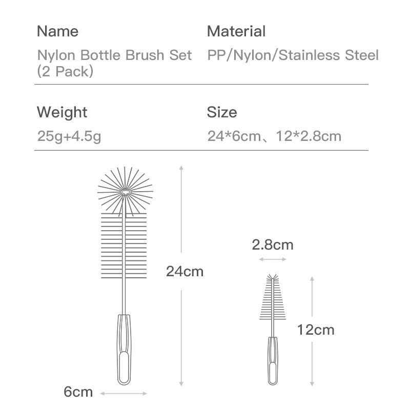 Simple Nylon Baby Feeding Milk Bottle Nipple Brush Set 2 Pack bottle brush,bottle cleaning brush,cleaning brush,cleaning brush set
