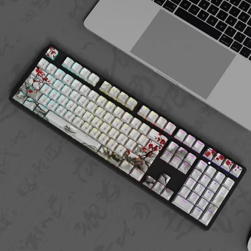 

108 клавиш PBT Keycap DYESUB OEM цветение сливы тема Английский Русский Корейский Японский колпачки для механической клавиатуры Прямая поставка