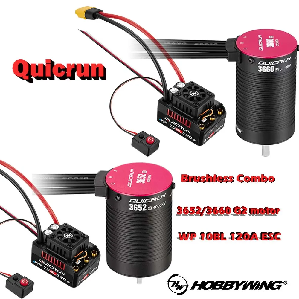 

HobbyWing QuicRun WP-10BL120 G2 120A 2-4s ESC + 3652 3660 G2 Brushless Motor 3150/3250/3700/4000/5400KV For 1/10 Rc CAR