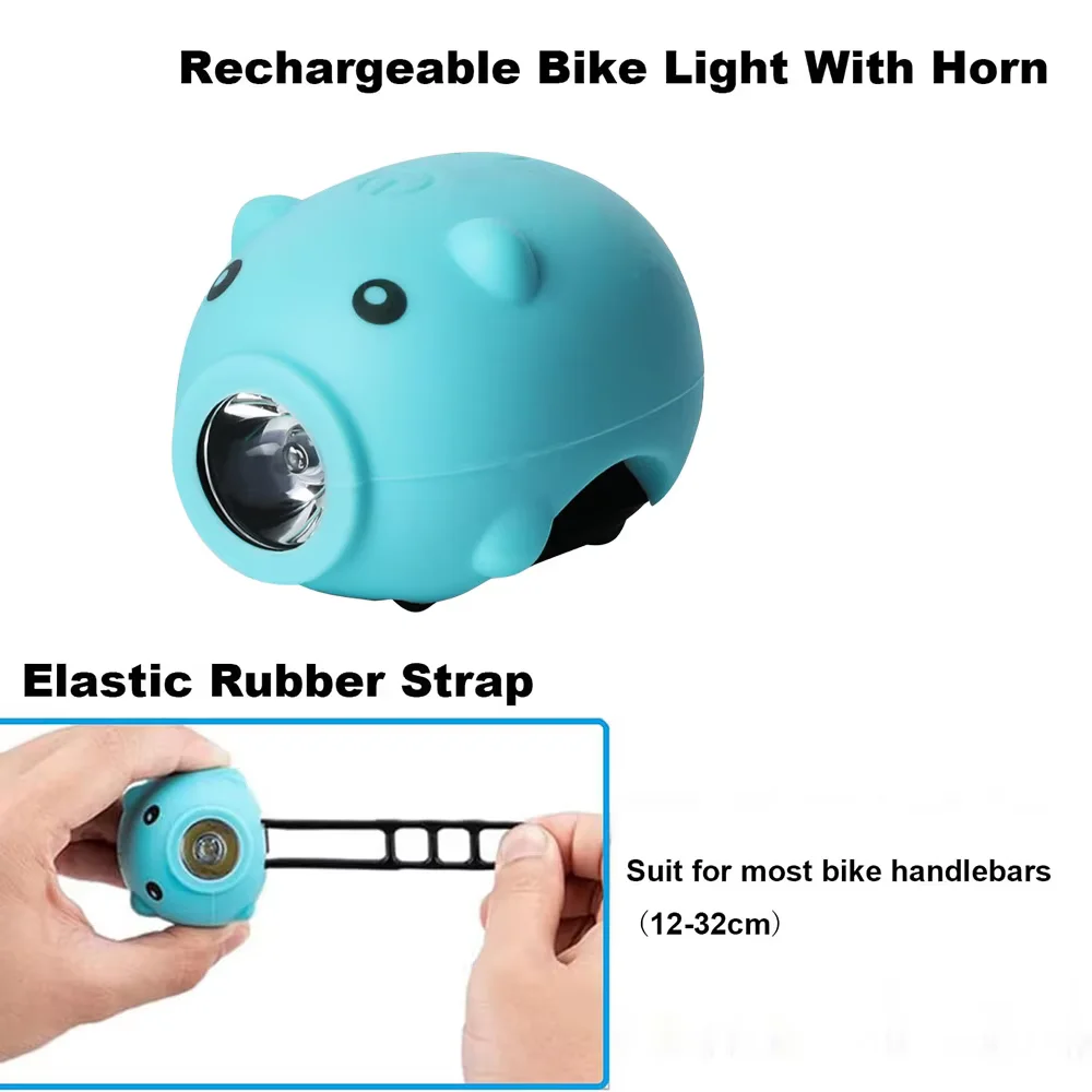 Cartoon Piggy Rechargeable MTB Bike Headlight with Horn - 3-Mode Handlebar Front Light