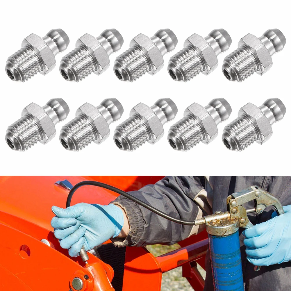 

10pcs 201 Stainless Steel Straight Hydraulic Grease Fitting M8 X 1mm Thread Kit 18mm Height Grease Nipple Machine Tools Parts