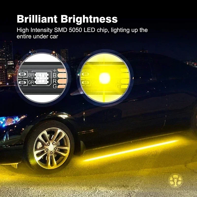 90/120CM samochodowy elastyczny pasek podświetlacza LED podwozie zdalnego kontrola aplikacji światła Neon RGB lampka do dekoracja samochodu