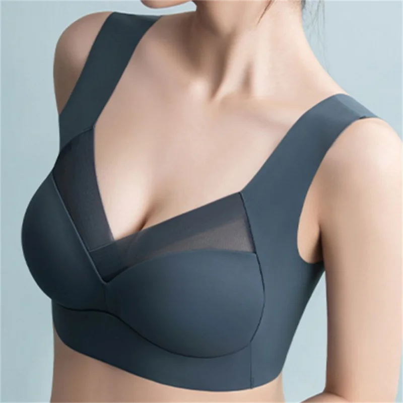 

Women's Bra Large Size Seamless Thin Lace Wrap Chest Underwear One-Piece Fixed Cup No Steel Ring Gather Vest Bra Women