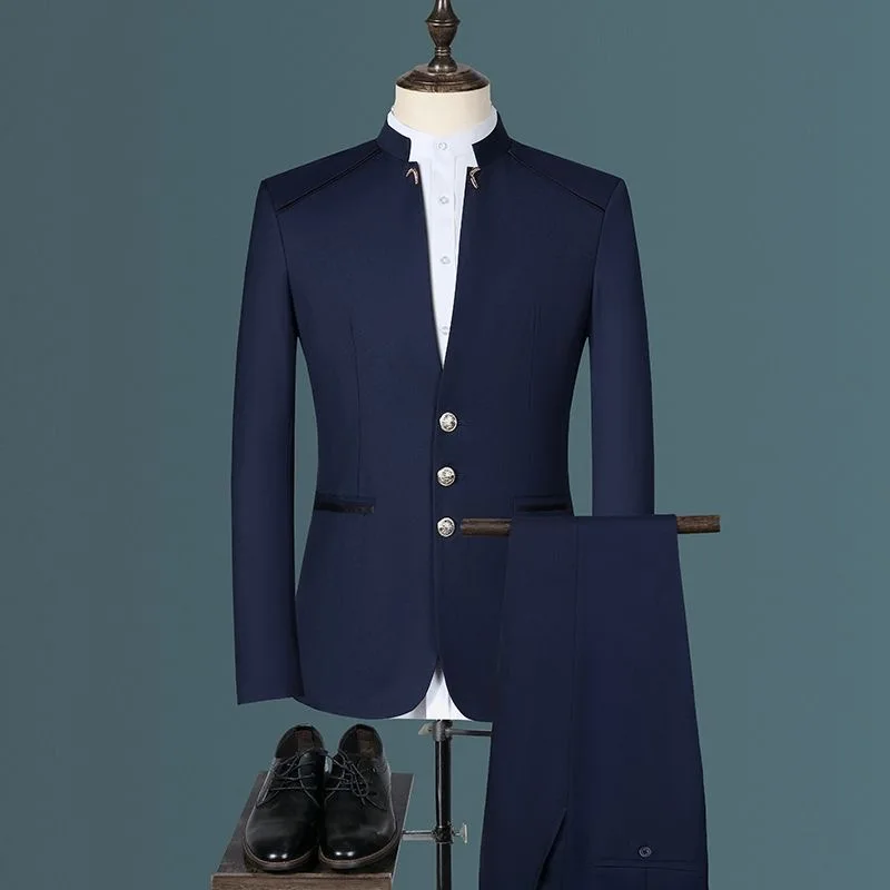 

XX424Autumn groom wedding men's ethnic style stand collar Chinese style suit