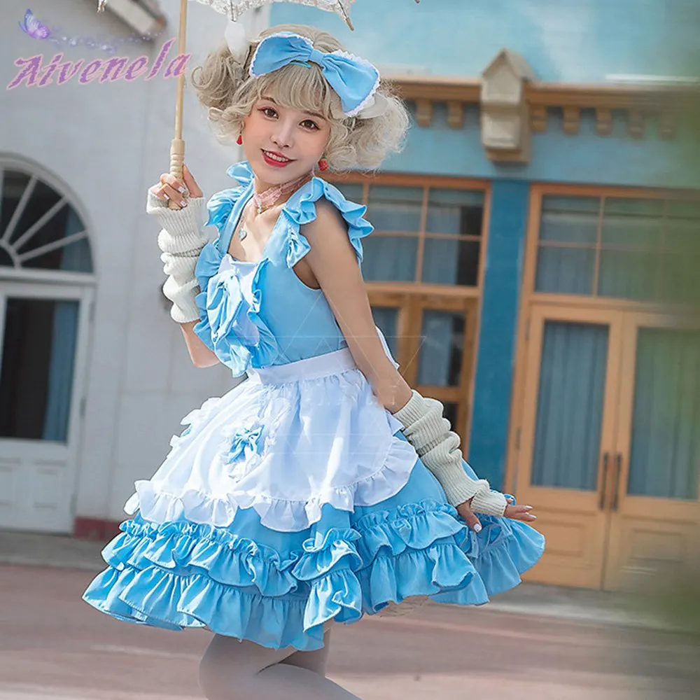 Lolita Cosplay Fantasias para Estudante, Pata do Gato Kawaii, Avental Rosa,  Roupas de Empregada, Ruffles de