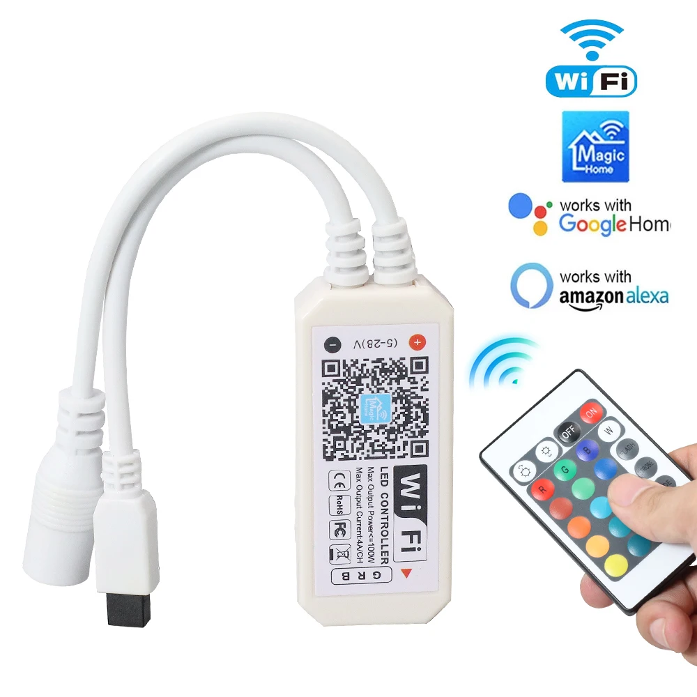 LED Strip Light WiFi / Bluetooth RGB / RGBW Controller DC 5V 12V 24V Android IOS APP Alexa Google Magic Home IR Control