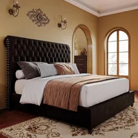 Bed Frame Queen Size Upholstered Platform Beds with 52.8'' Tall Sleigh Headboard, No Box Spring Needed, Bed Frame Queen 1