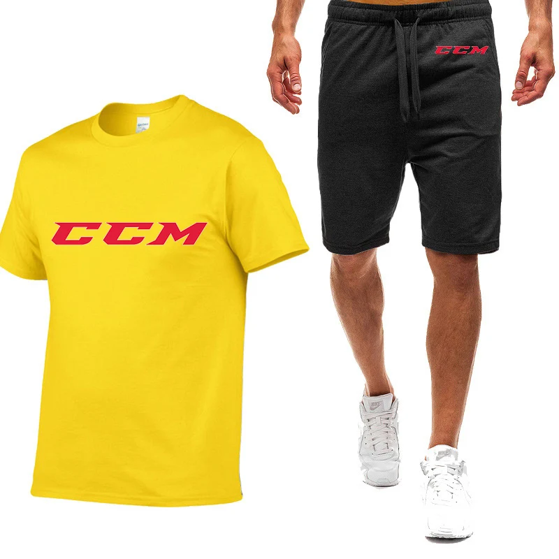 CCM Brand Printing Summer Popular Men T-shirt+Shorts Suit Men Sports Suit Casual Fashion Short-sleeved T-shirt Set Men Clothing