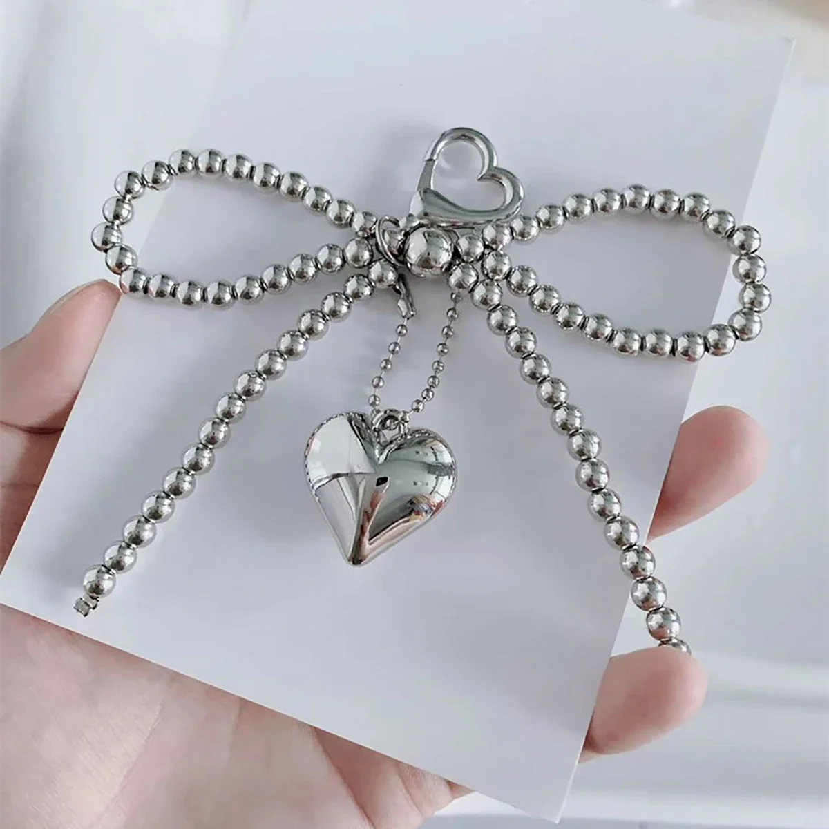 Bowknot Keychain White Bowknot Heart Keychain Women Sweet Charm Pearl Bow Backpack Key Ring Handmade Jewelry Ornament Bags Pendants Gifts
