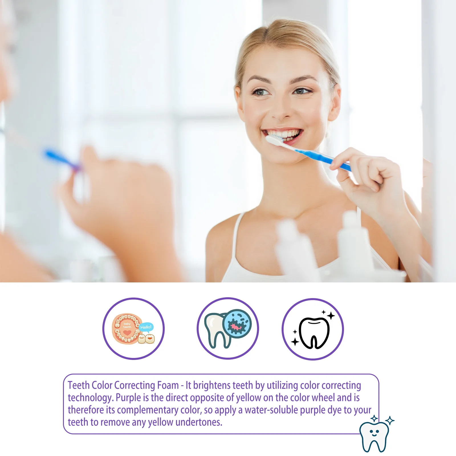 EELHOE Purple Whitening Toothpaste Cleaning Yellow Teeth Removing Plaque Tooth Stain Brightening Mousse Oral Hygiene Health Care