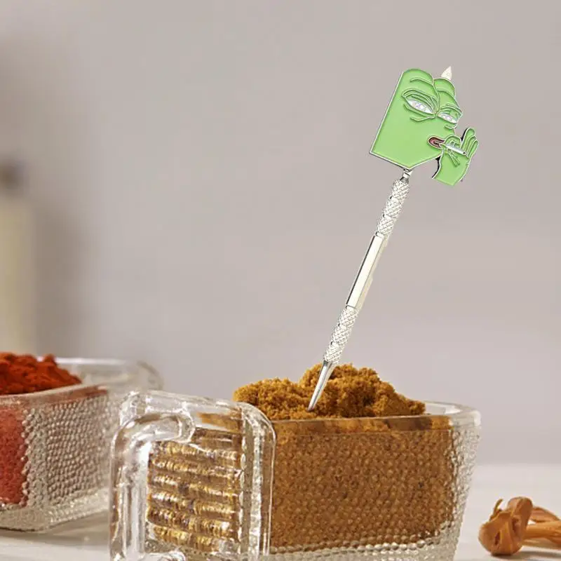 Cartoon Badge Sculpture Scrape Stick Stainless Steel Tool Smoking Pipe Spoon Smoke Spatula Wax Oil Cleaning Carving Tools