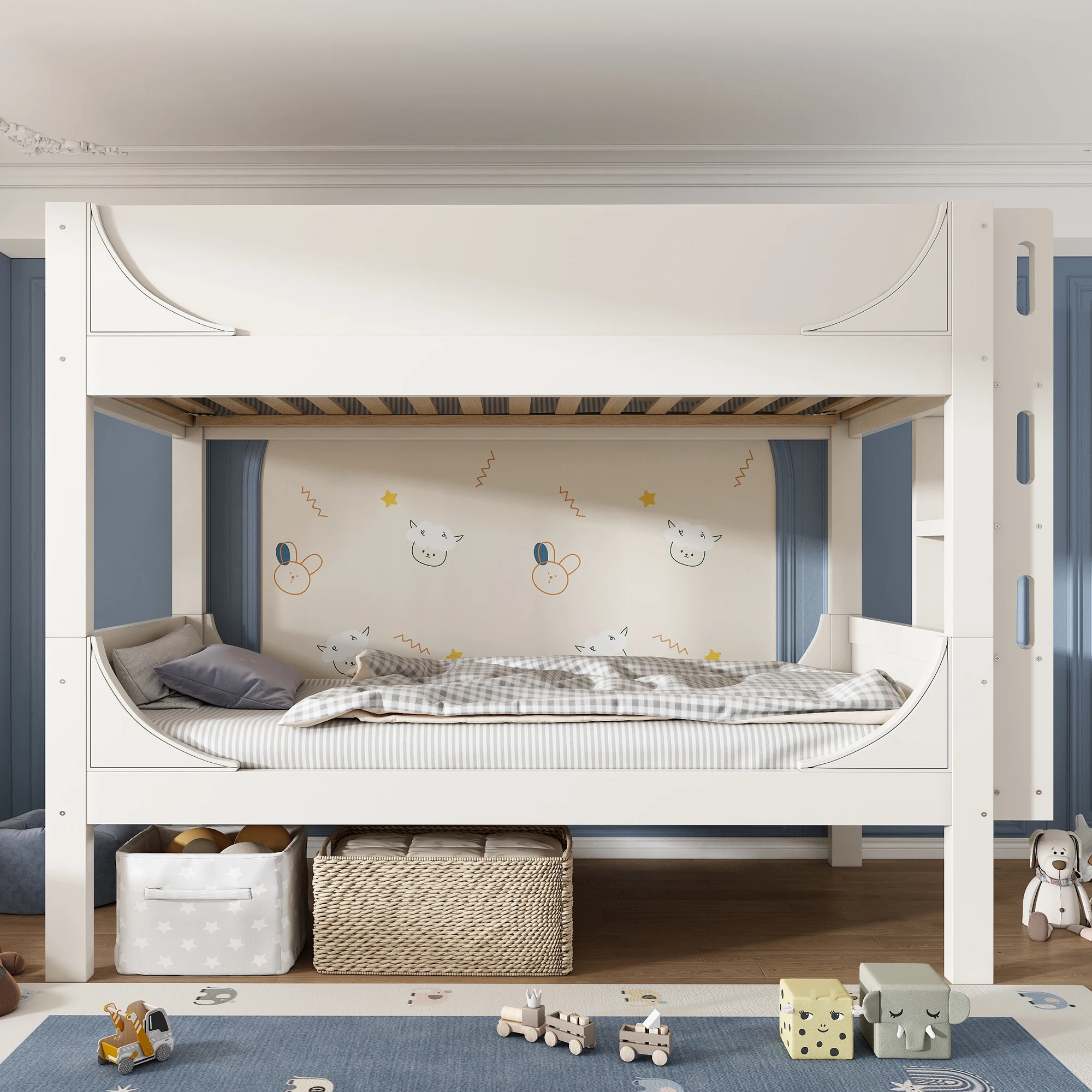 Trennbares Etagenbett 90x200cm mit Leiter, die flexibel am Kopf-/Fußende montiert werden kann, Schlittenförmiges Design – Detail 11