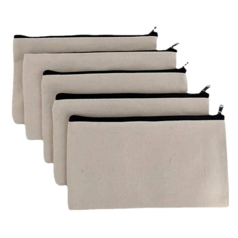 10pcs/set White Canvas Zipper Bags Large Coin Money Wallet Bags DIY Craft Pouches Multifunctional Students Pencil Stationery Bag