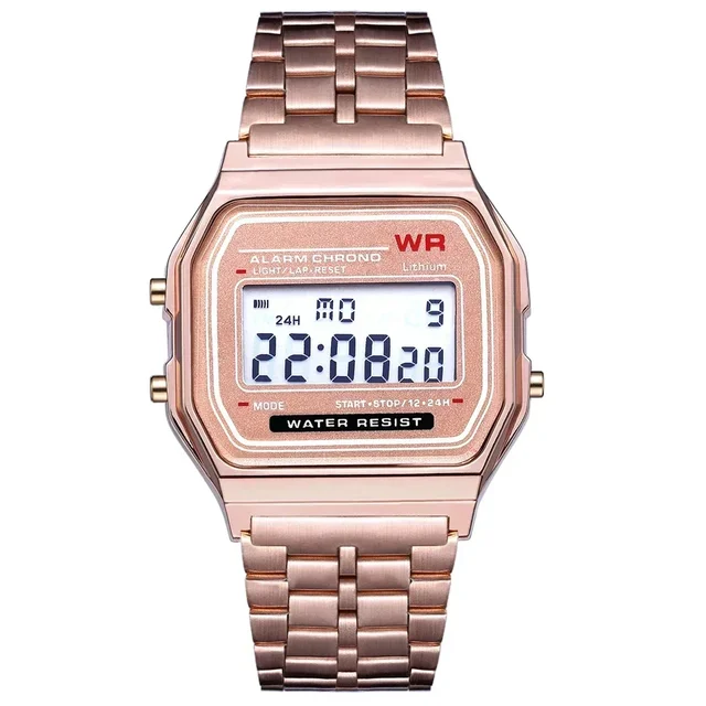Retro Square Electronic Watches Digital Display Women Men Watch Rose Gold - Image 2