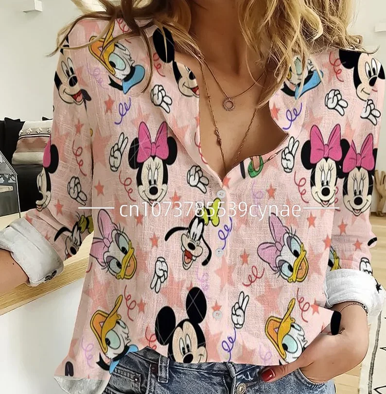 

Disney Mickey Mouse Hawaiian Y2k Shirt Women's Disney Land Short Sleeve Button Up Shirt Casual Fashion Beach Shirt Vintage Tops